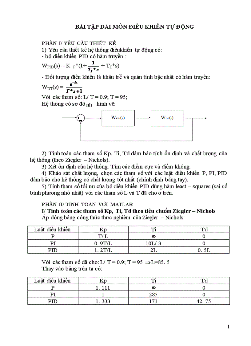 Bài tập dài môn điều khiển tự động