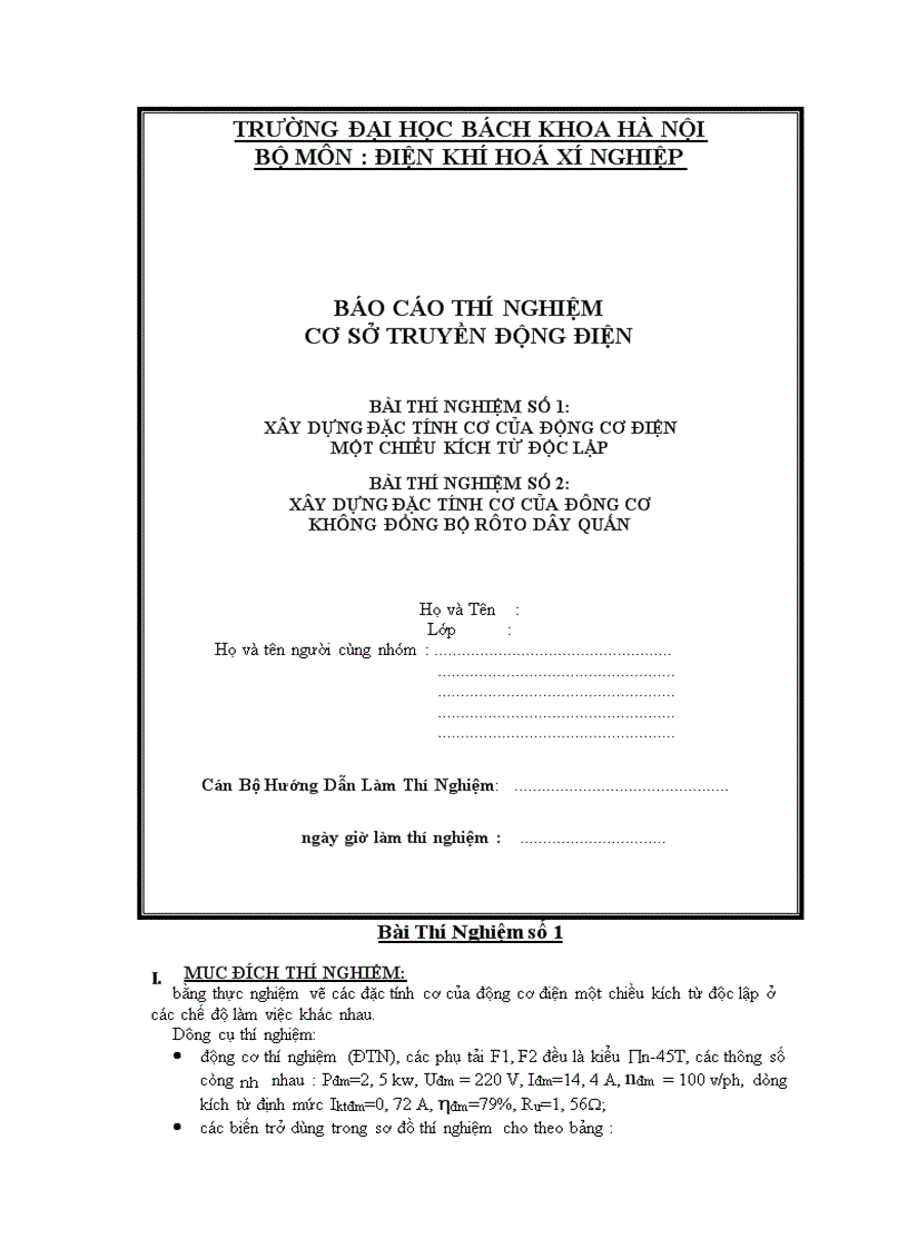 Xây dựng đặc tính cơ của đông cơ Không đồng bộ rôto dây quấn