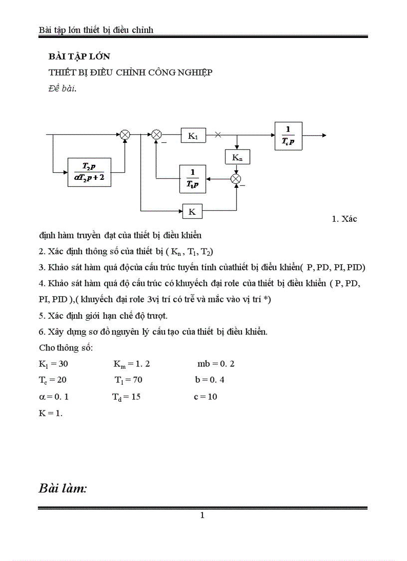 Bài tập lớn thiết bị điều chỉnh