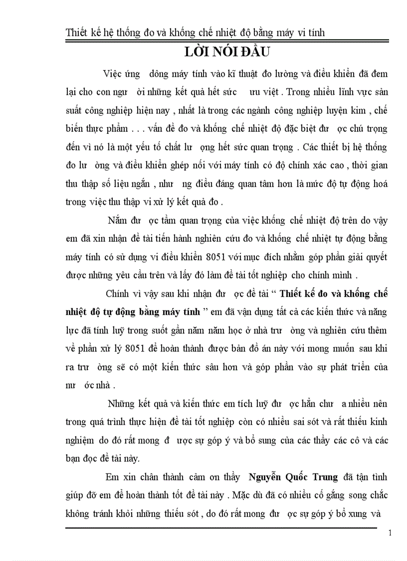 thiết kế hệ thống đo và khống chế nhiệt độ bằng máy vi tính