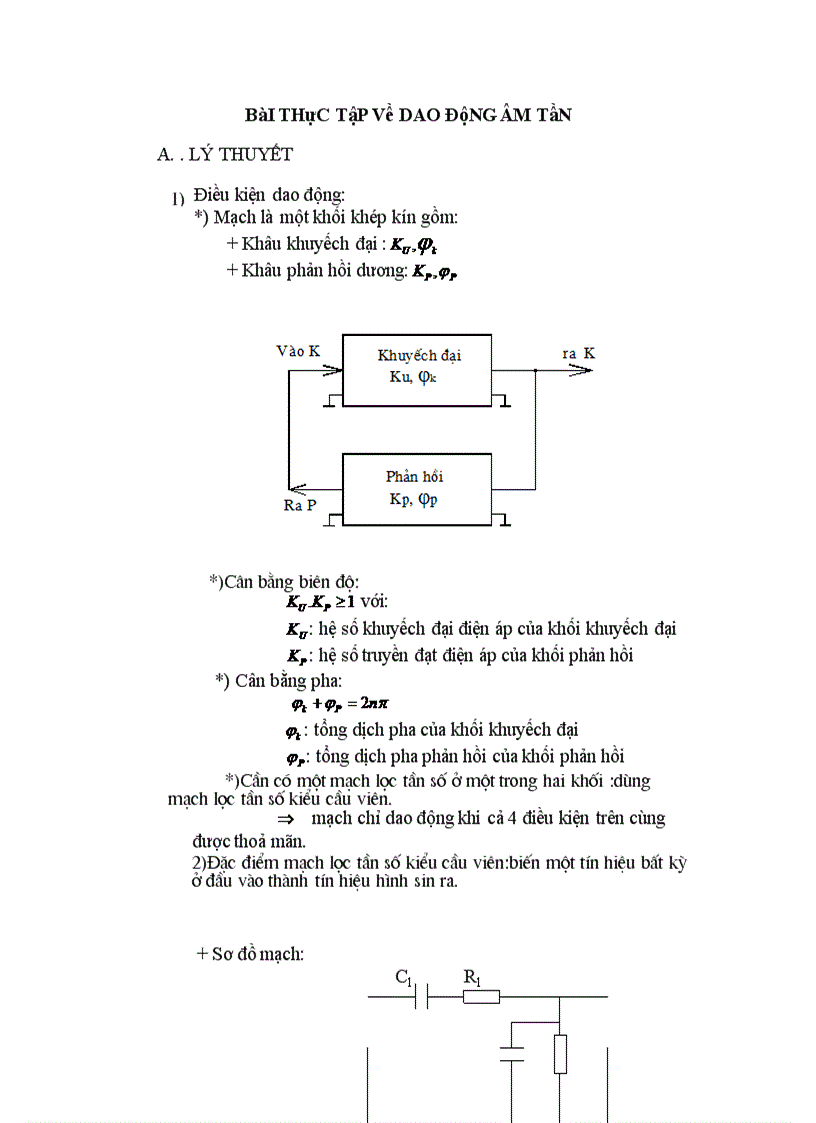 Bài thực tập về dao động âm tần 1