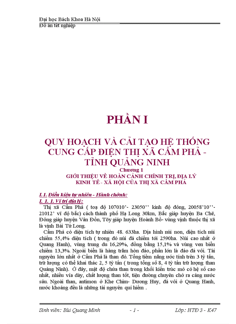 Quy hoạch và cảI tạo hệ thống CUng cấp điện thị xã cẩm phả