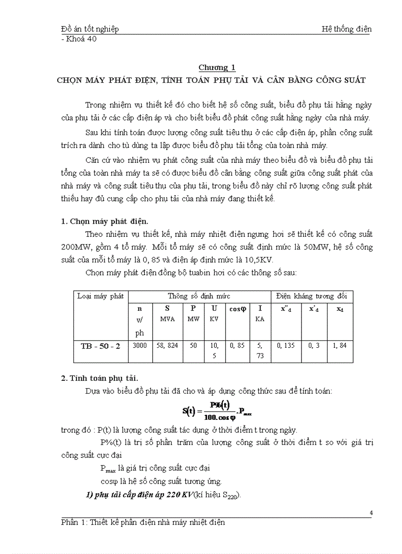 Thiết kế phần điện cho nhà máy điện