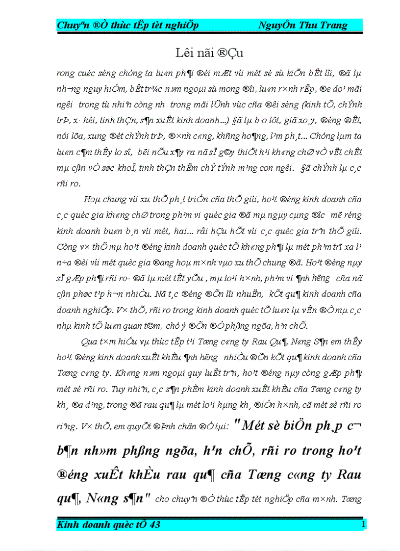 Một số biện pháp cơ bản nhằm phòng ngừa, hạn chế, rủi ro trong hoạt động xuất khẩu rau quả của Tổng công ty Rau quả, Nông sản