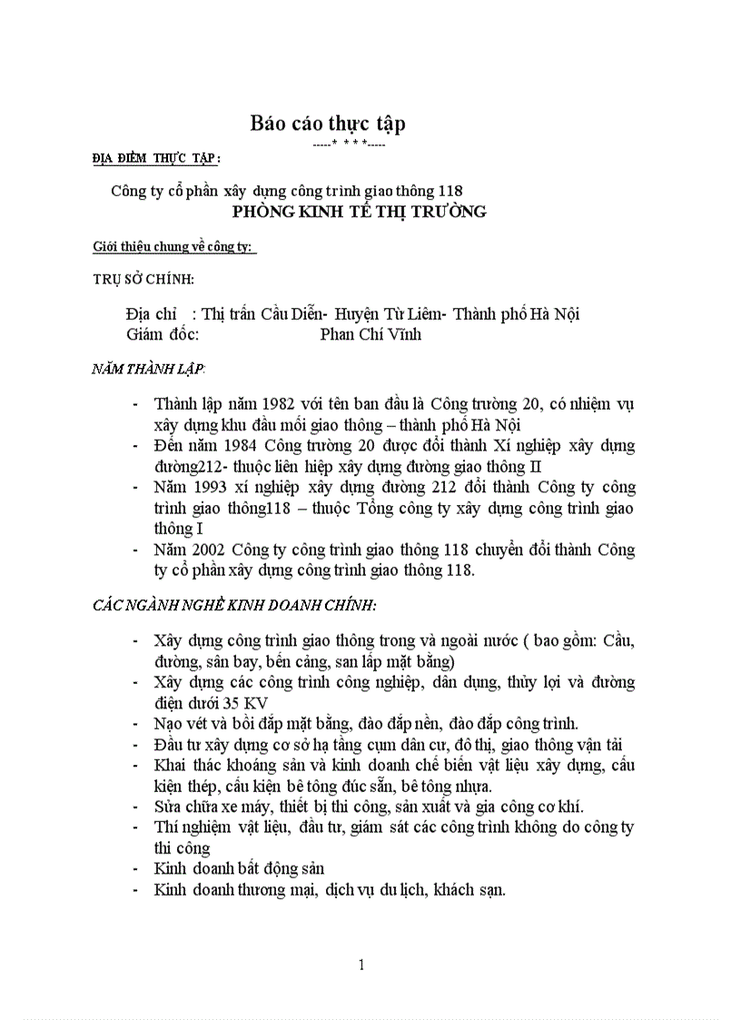 Báo cáo tổng hợp về Công ty công trình giao thông118