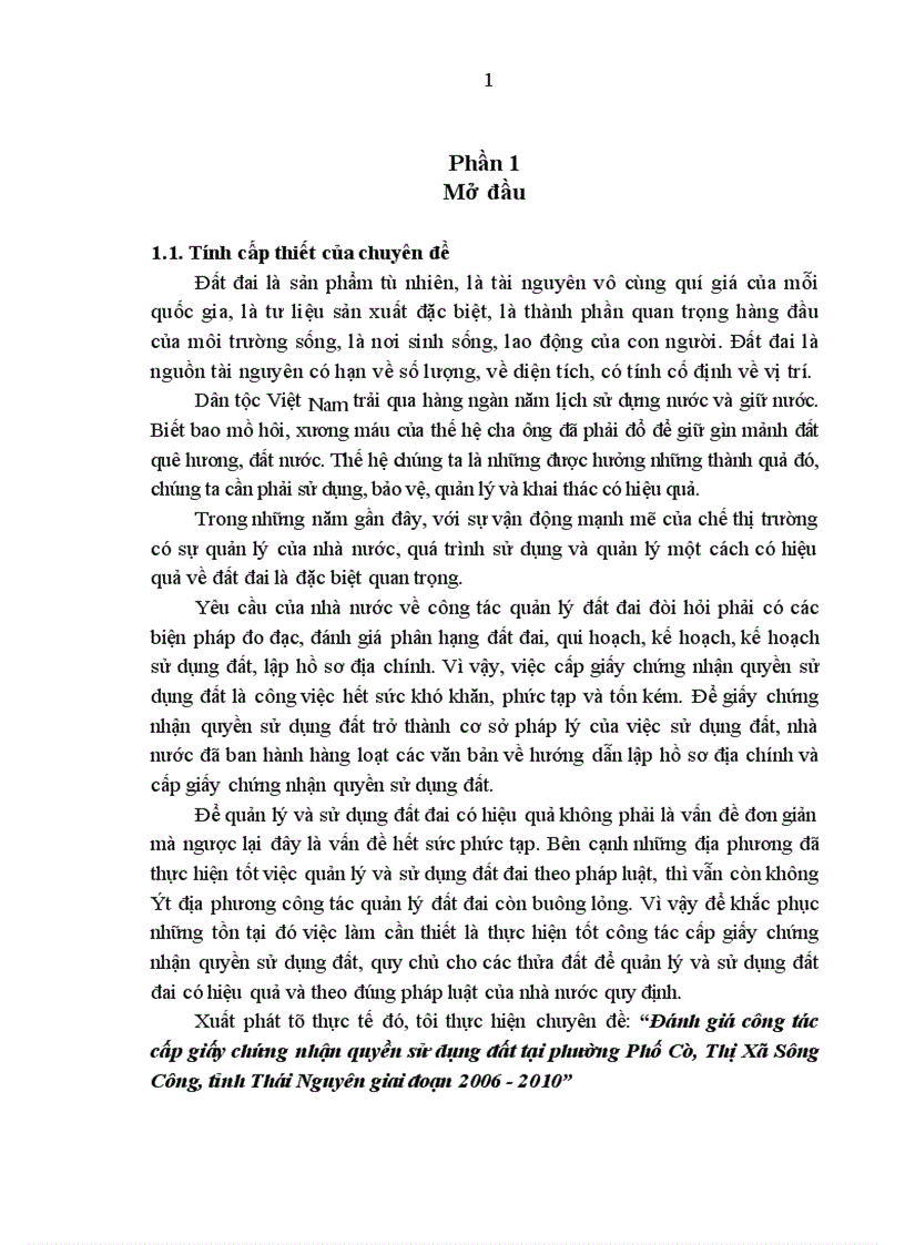 Đánh giá công tác cấp giấy chứng nhận quyền sử dụng đất tại phường Phố Cò Thị Xã Sông Công tỉnh Thái Nguyên giai đoạn 2006 2010
