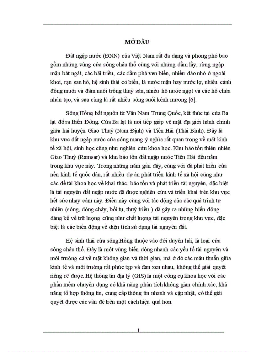 ứng dụng viễn thám và hệ thông tin địa lý GIS trong đánh giá biến động sử dụng tài nguyên đất ngập nước khu vực cửa sông Hồng