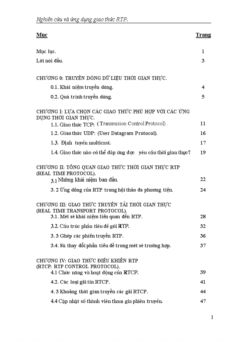 việc sử dụng giao thức RTP cho việc truyền dòng dữ liệu thời gian thực 1