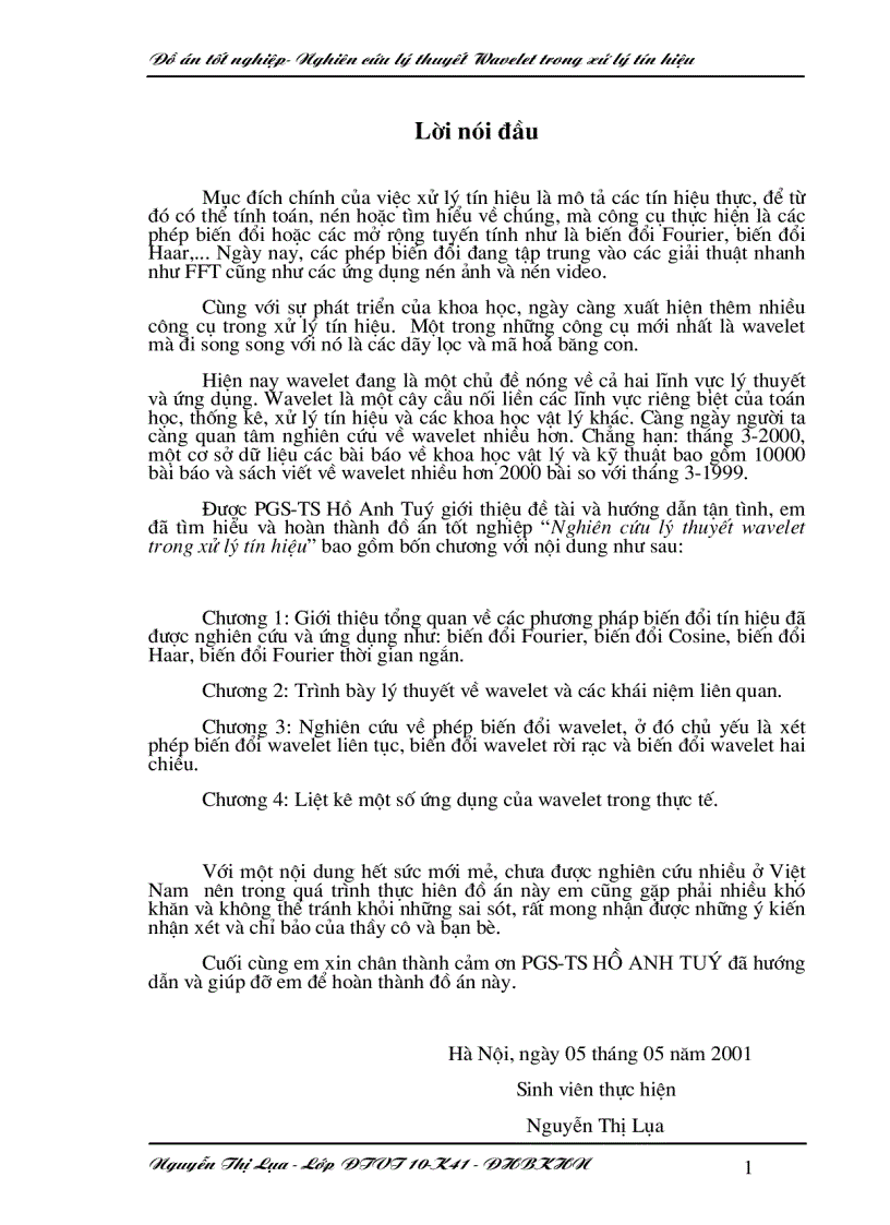 Nghiên cứu lý thuyết wavelet trong xử lý tín hiệu