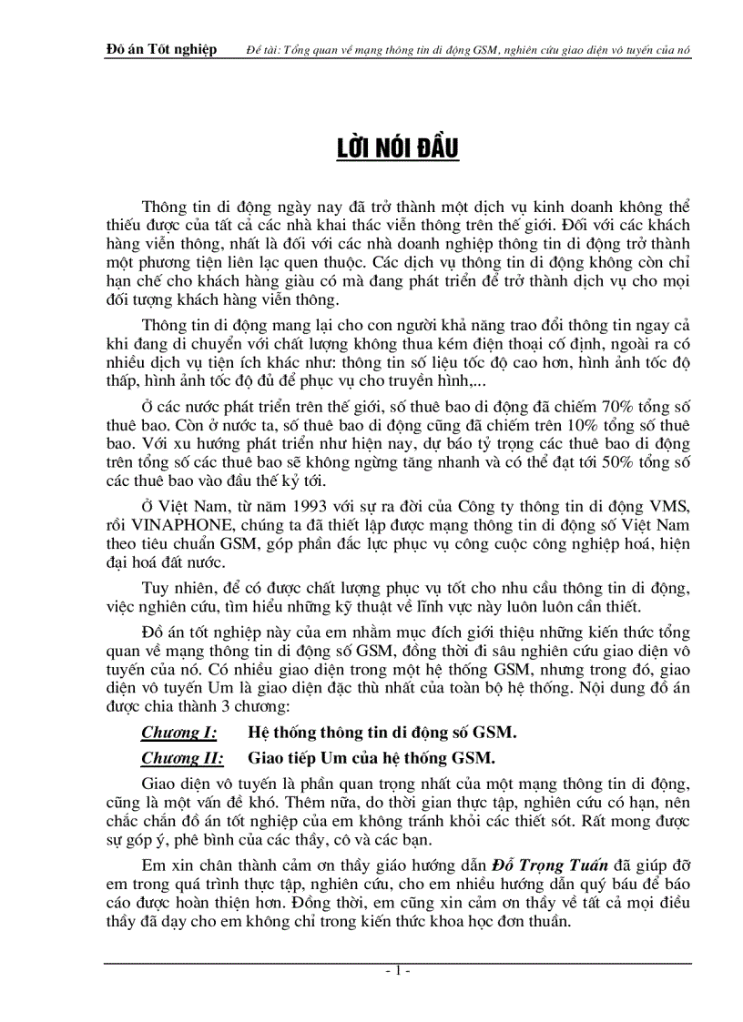 Tổng quan về mạng thông tin di động GSM, nghiên cứu giao diện vô tuyến của nó