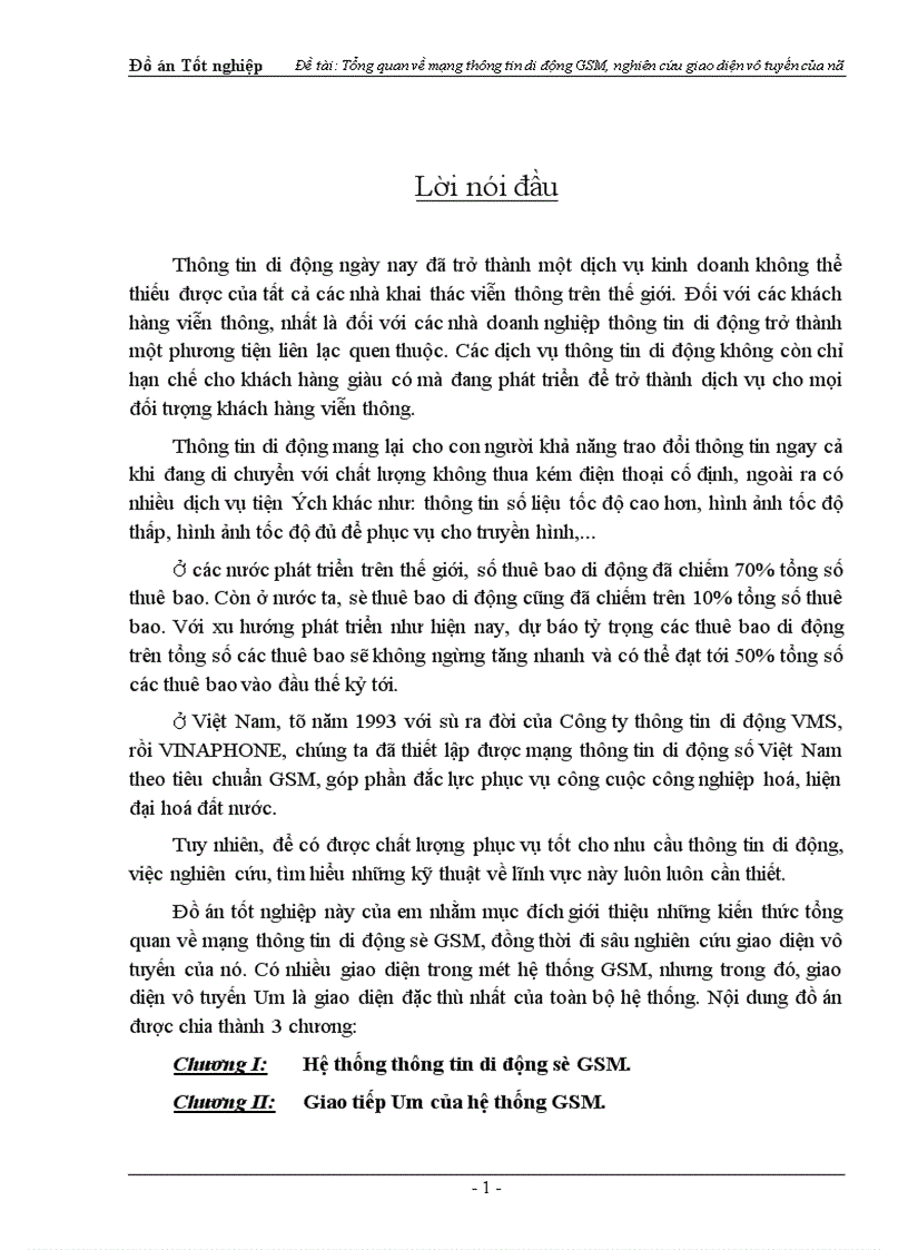 Tổng quan về mạng thông tin di động GSM nghiên cứu giao diện vô tuyến của nó 1