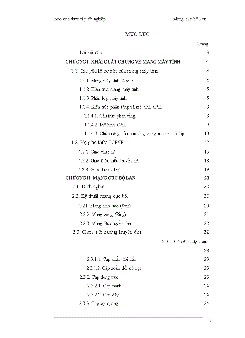 Báo cáo thực tập tốt nghiệp Mạng cục bộ Lan