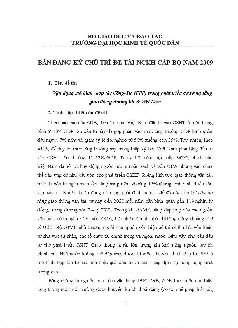 Vận dụng mô hình hợp tác Công-Tư (PPP) trong phát triển cơ sở hạ tầng giao thông đường bộ ở Việt Nam 2