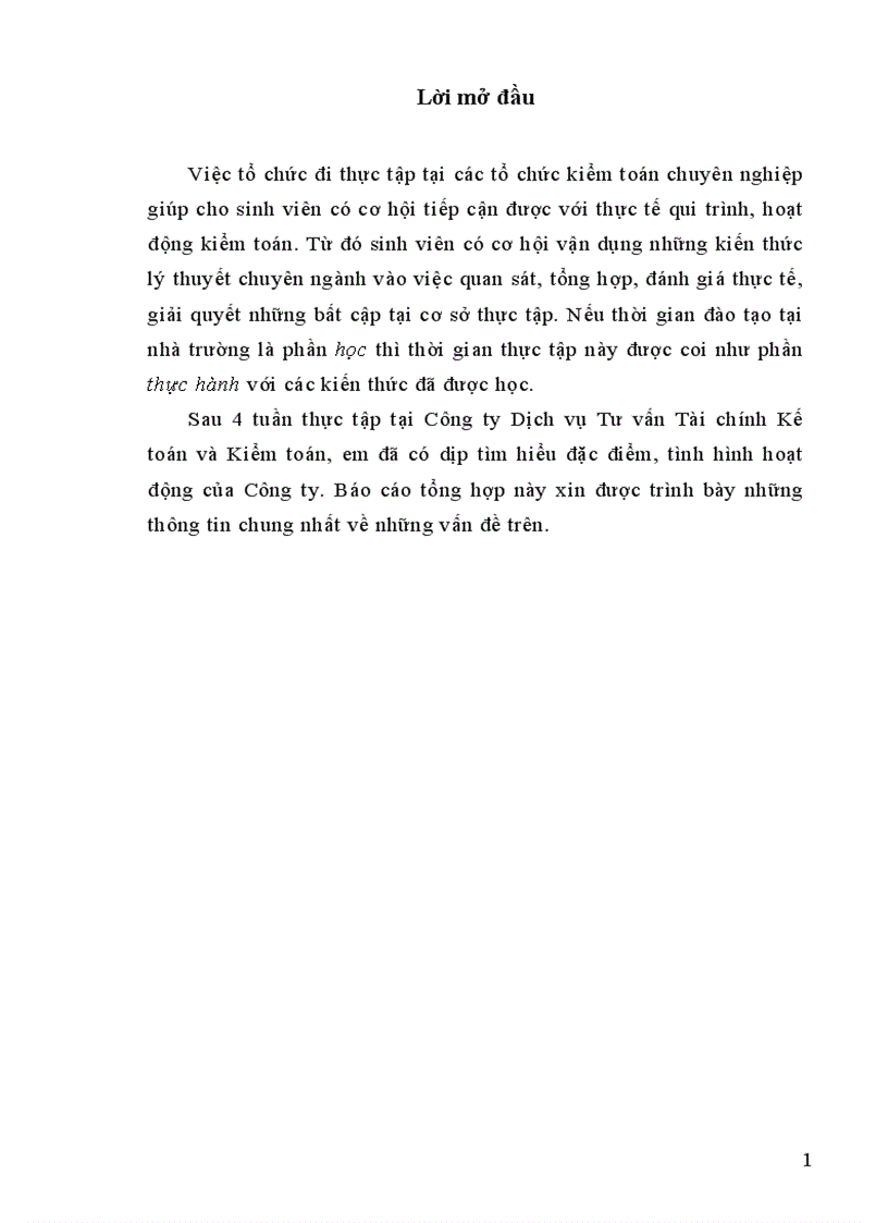 Báo cáo thực tập Công ty Dịch vụ Tư vấn Tài chính Kế toán và Kiểm toán