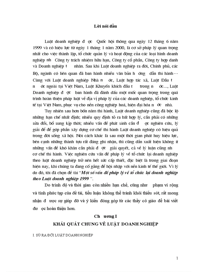 Một số vấn đề pháp lý về tổ chức lại doanh nghiệp theo Luật doanh nghiệp 1999 1