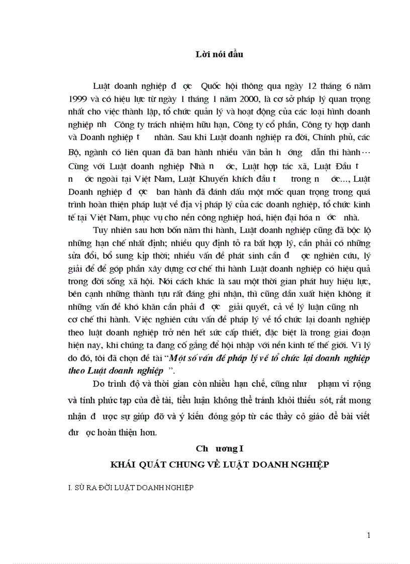 Một số vấn đề pháp lý về tổ chức lại doanh nghiệp theo Luật doanh nghiệp 1