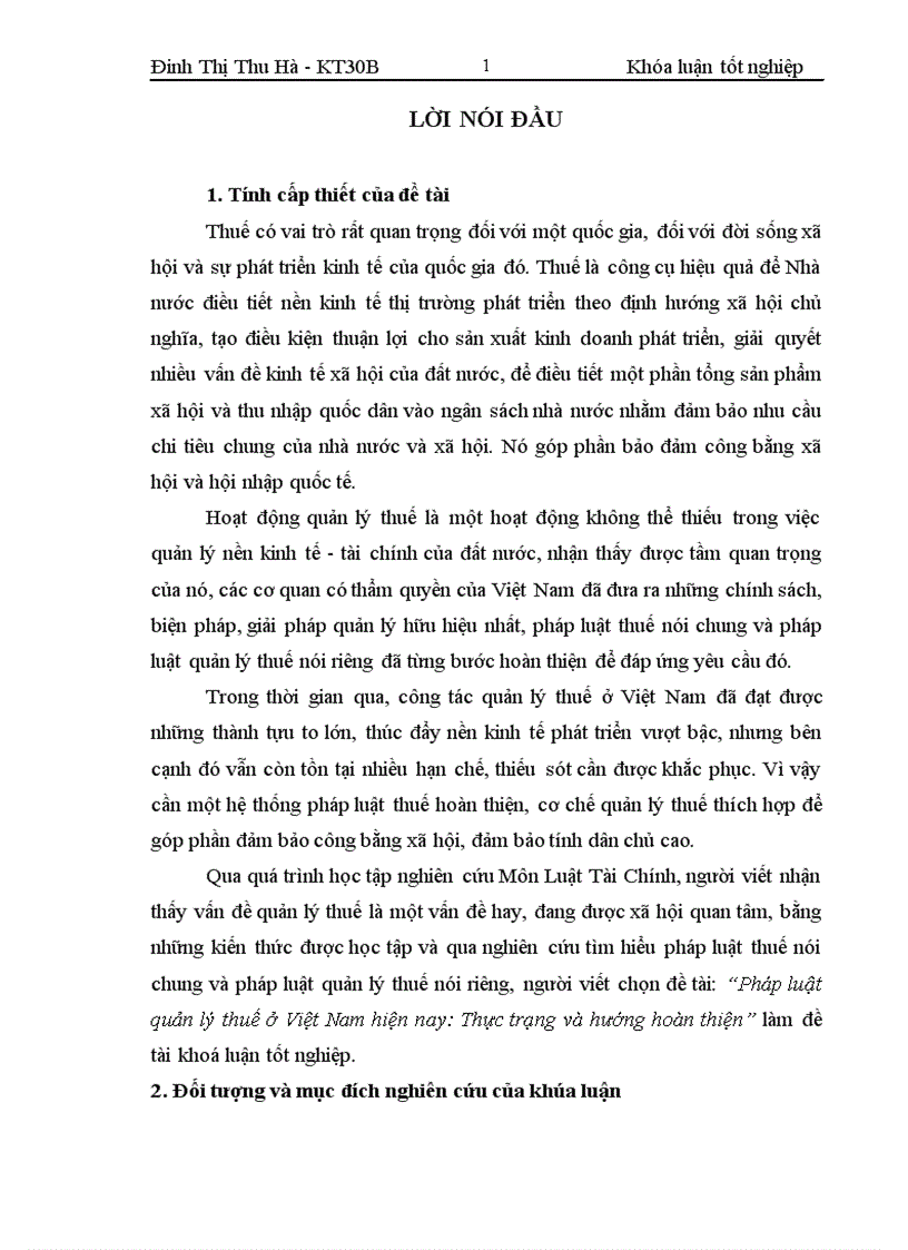 Pháp luật quản lý thuế ở Việt Nam hiện nay Thực trạng và hướng hoàn thiện 1