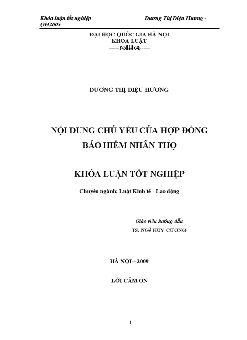 Nội dung chủ yếu của hợp đồng bảo hiểm nhân thọ