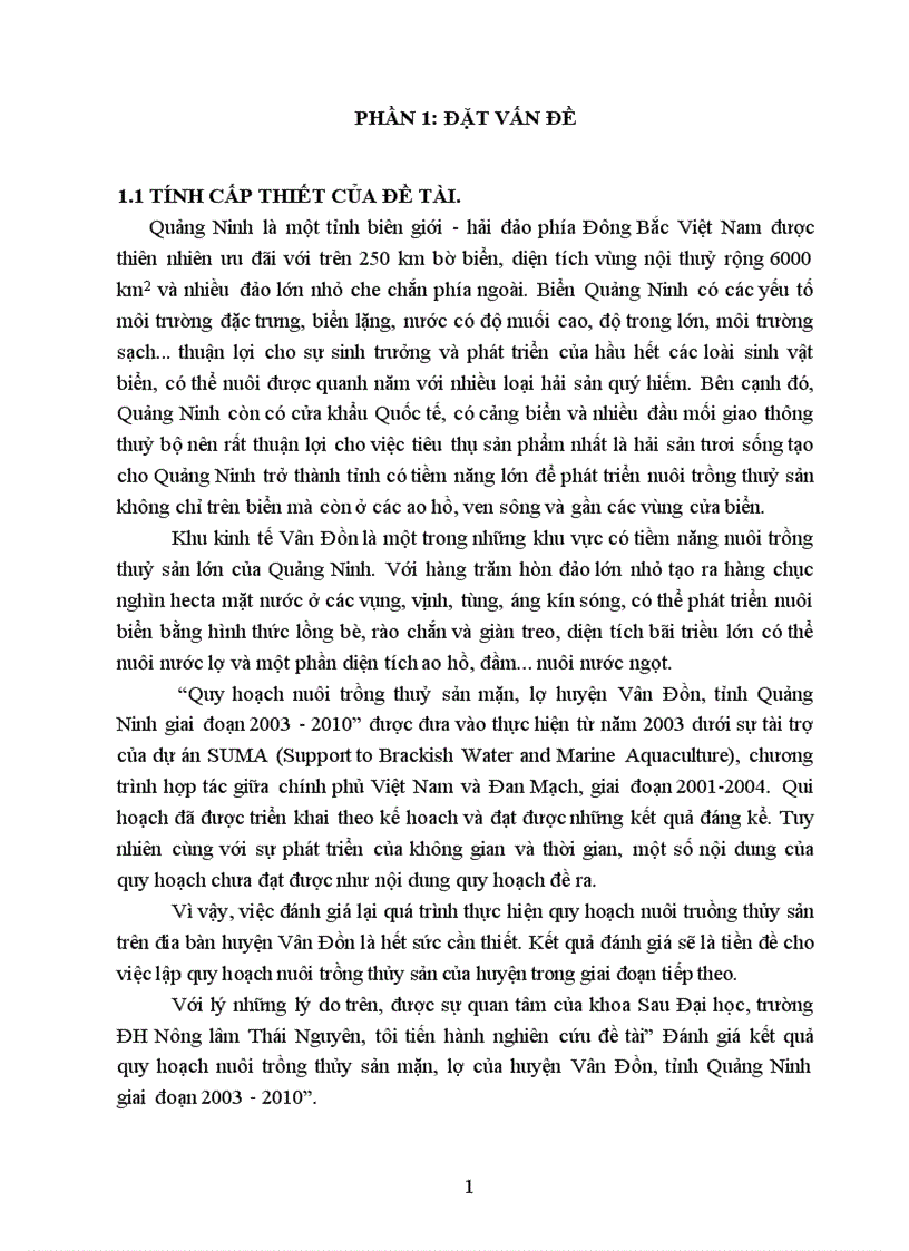 Đánh giá kết quả quy hoạch nuôi trồng thủy sản mặn lợ của huyện Vân Đồn tỉnh Quảng Ninh giai đoạn 2003 2010
