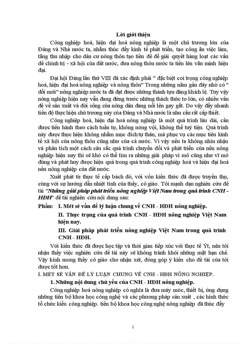 Những giải pháp phát triển nông nghiệp Việt Nam trong quá trình CNH HĐH đề tài nghiên cứu nội dung sau