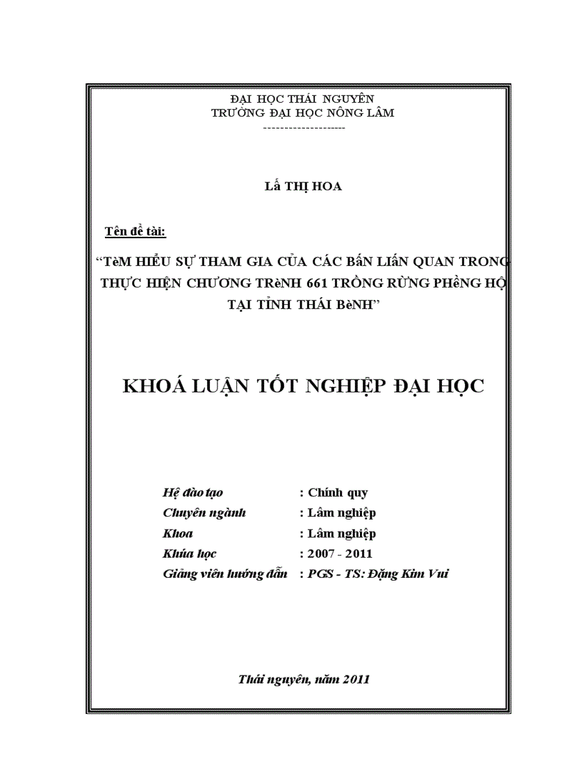 Tìm hiểu sự tham gia của các bên liên quan trong thực hiện chương trình 661 trồng rừng phòng hộ tại tỉnh Thái Bình