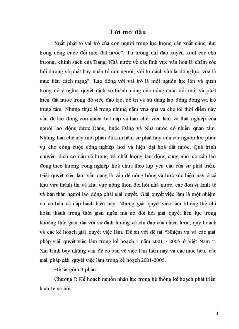 Nhiệm vụ và các giải pháp giải quyết việc làm trong kế hoạch 5 năm 2001 2005 ở Việt Nam