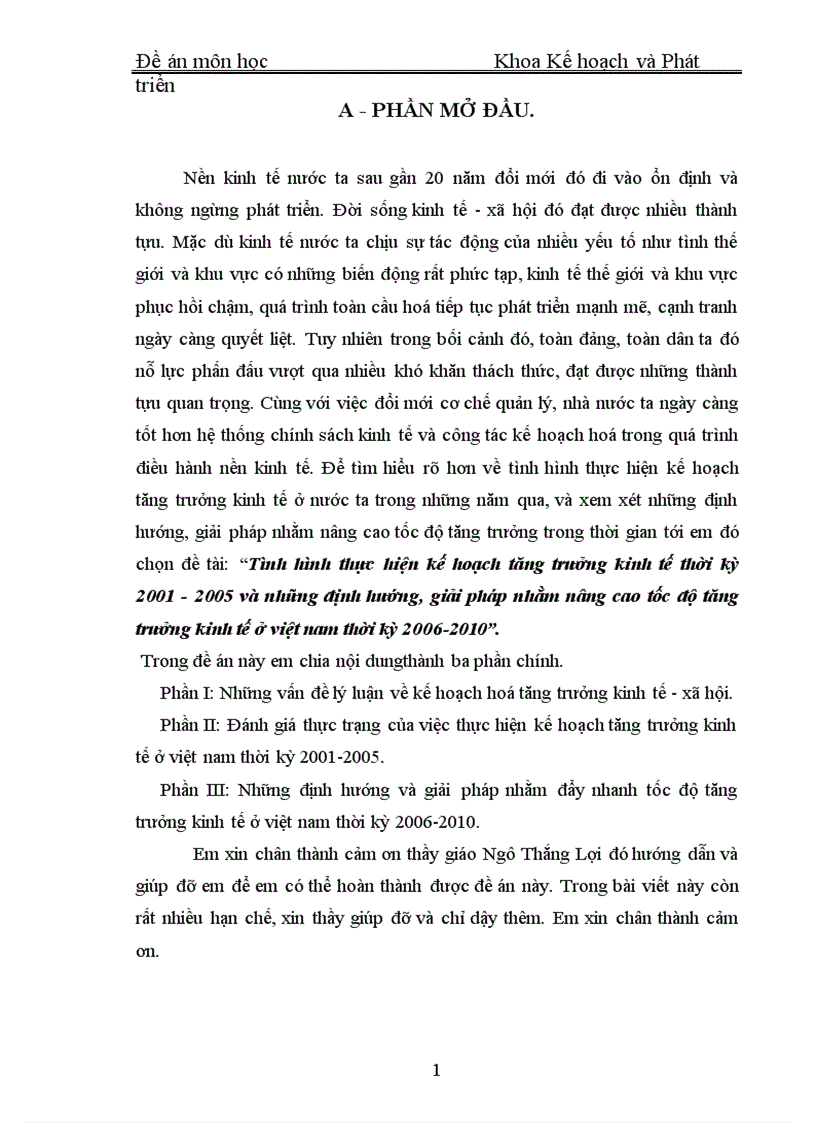 Tình hình thực hiện kế hoạch tăng trưởng kinh tế thời kỳ 2001 2005 và những định hướng giải pháp nhằm nâng cao tốc độ tăng trưởng kinh tế ở việt nam thời kỳ 2006 2010