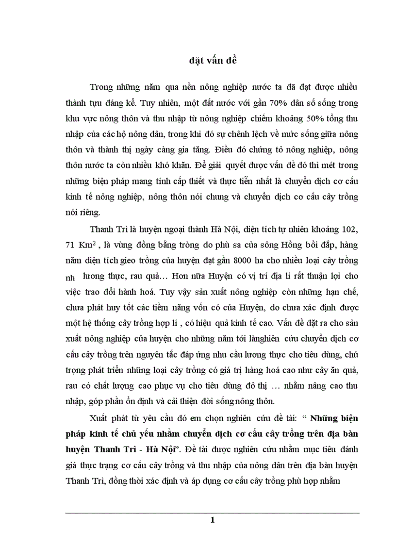 Những biện pháp kinh tế chủ yếu nhằm chuyển dịch cơ cấu cây trồng trên địa bàn huyện Thanh Trì Hà Nội 1