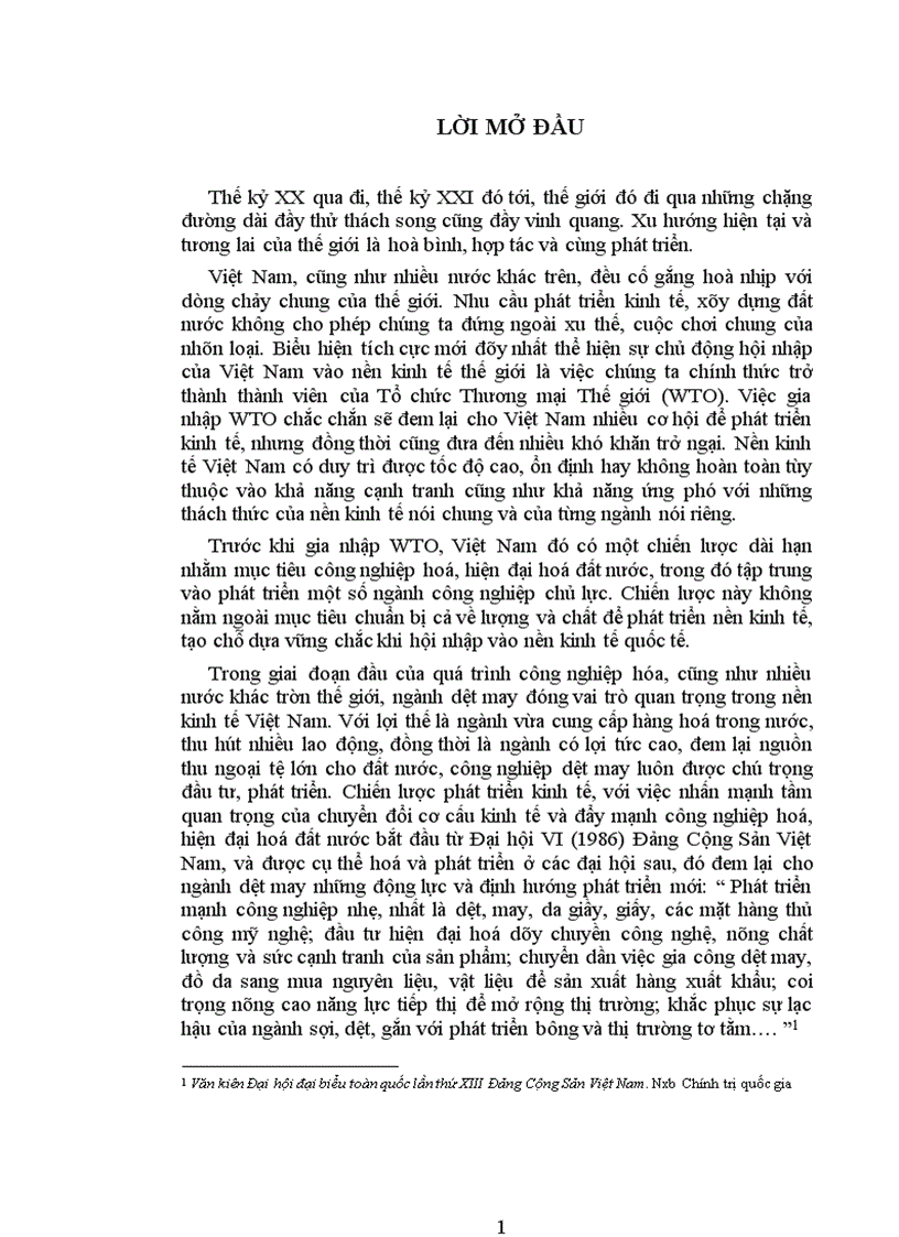 Thực trạng và giải pháp nâng cao năng lực cạnh tranh của ngành dệt may Việt Nam sau khi gia nhập WTO 1
