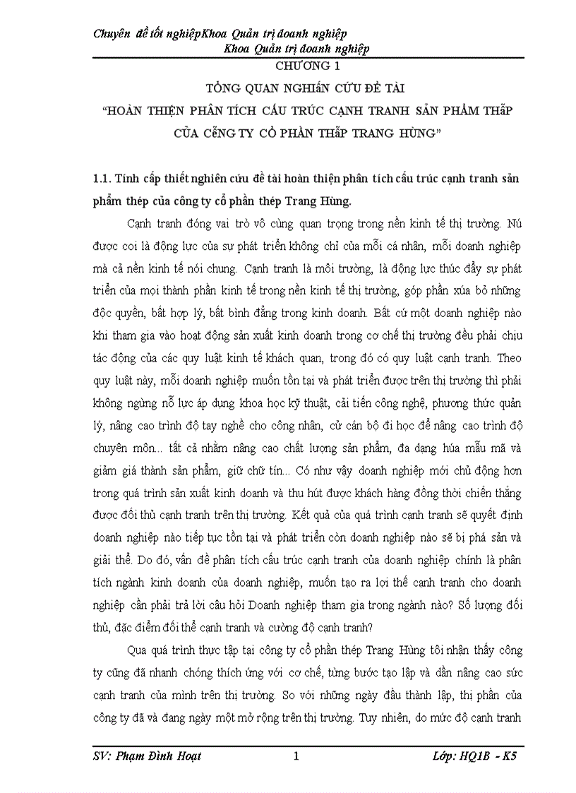 Hoàn thiện phân tích cấu trúc cạnh tranh sản phẩm thép của công ty cổ phần thép Trang Hùng