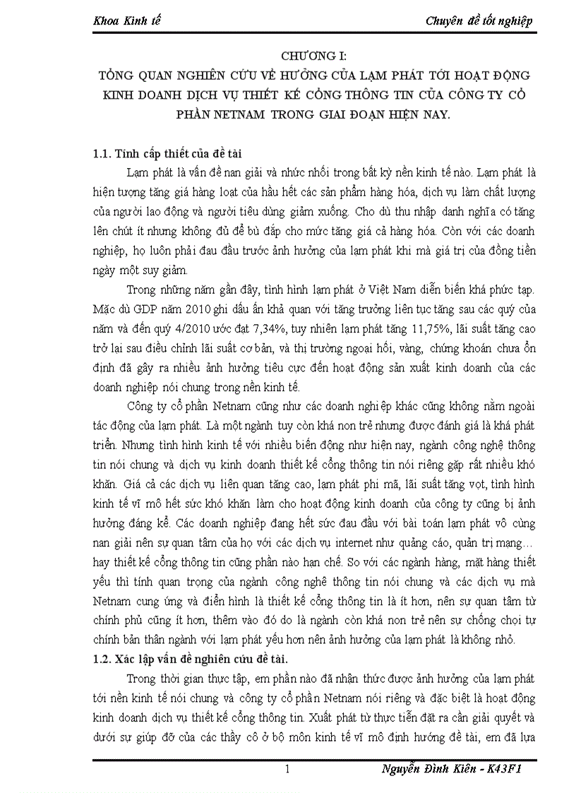 Ảnh hưởng của lạm phát đến hoạt động kinh doanh dịch vụ thiết kế cổng thông tin của công ty cổ phần Netnam tại khu vực Hà Nội trong giai đoạn hiện nay 1