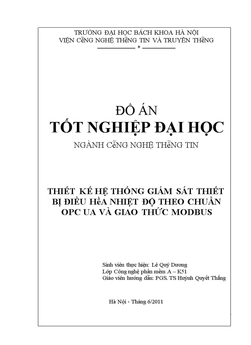 Thiết kế hệ thống giám sát thiết bị điều hòa nhiệt độ theo chuẩn opc ua và giao thức modbus