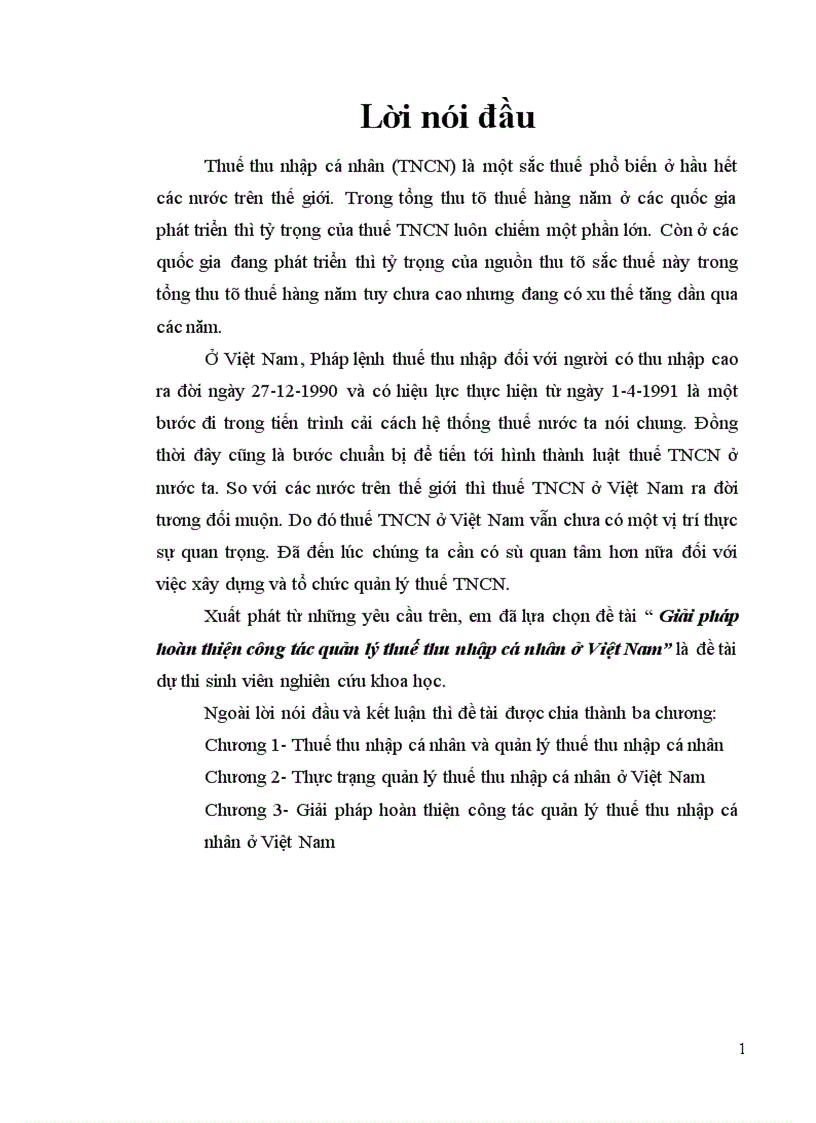 Giải pháp hoàn thiện công tác quản lý thuế thu nhập cá nhân ở Việt Nam