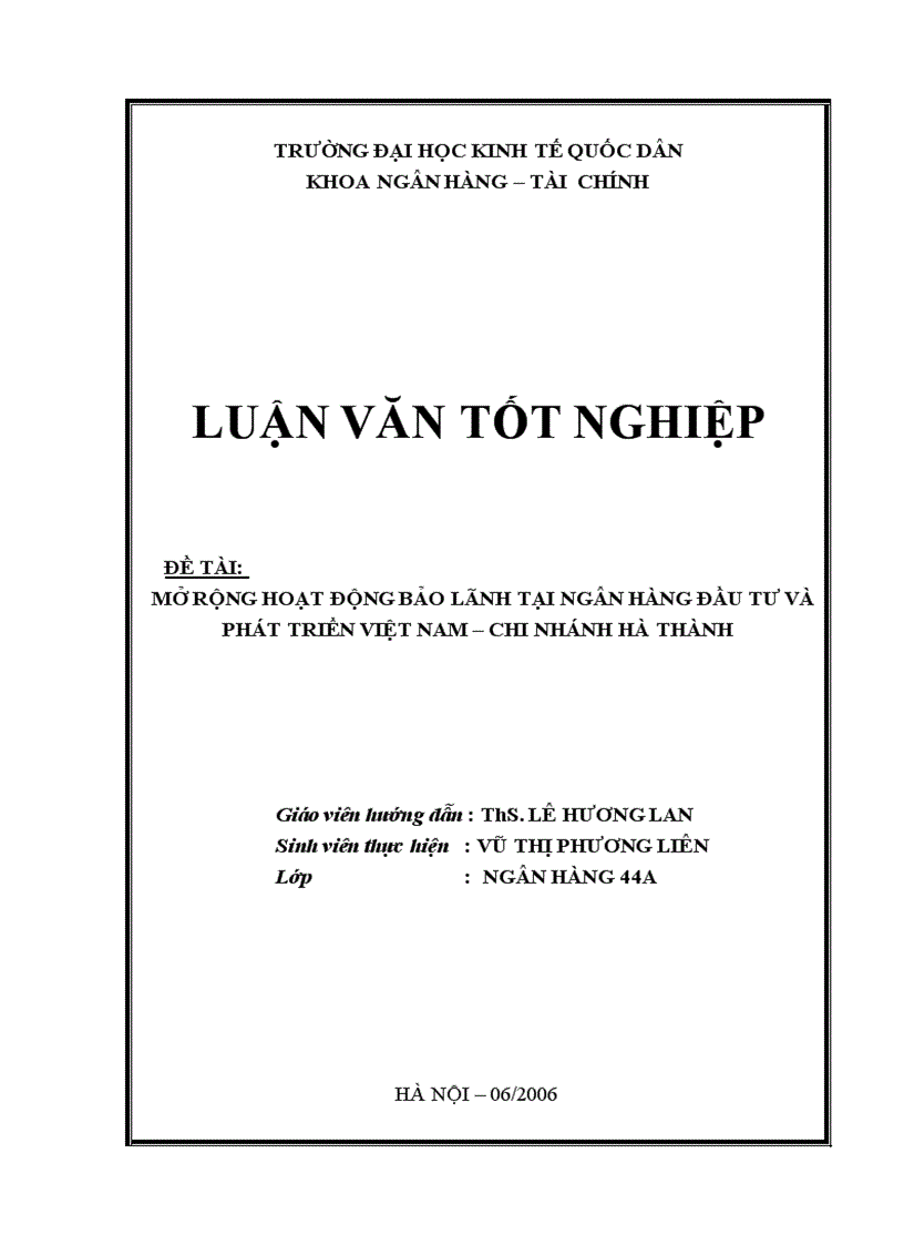 Mở rộng hoạt động bảo lãnh tại Ngân hàng Đầu Tư và Phát Triển Việt Nam Chi nhánh Hà Thành