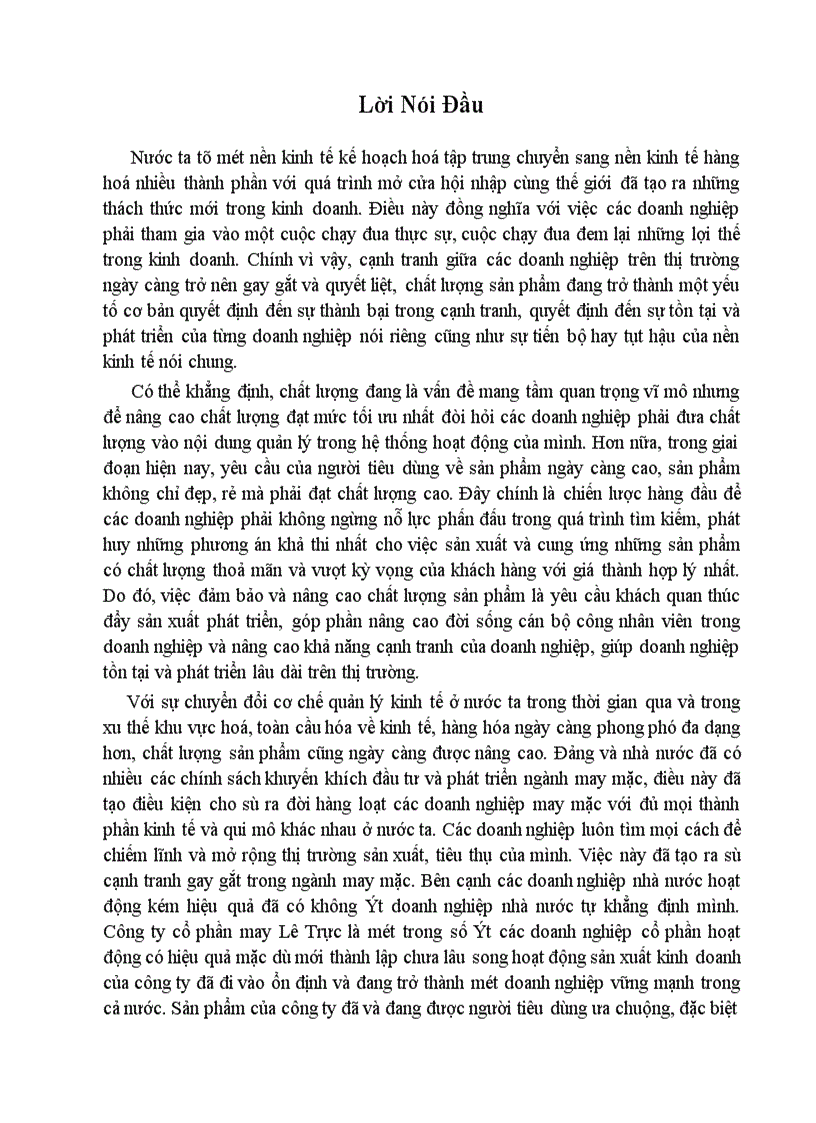 Một số phương hướng và biện pháp cơ bản nhằm nâng cao chất lượng sản phẩm tại công ty cổ phần may Lê Trực