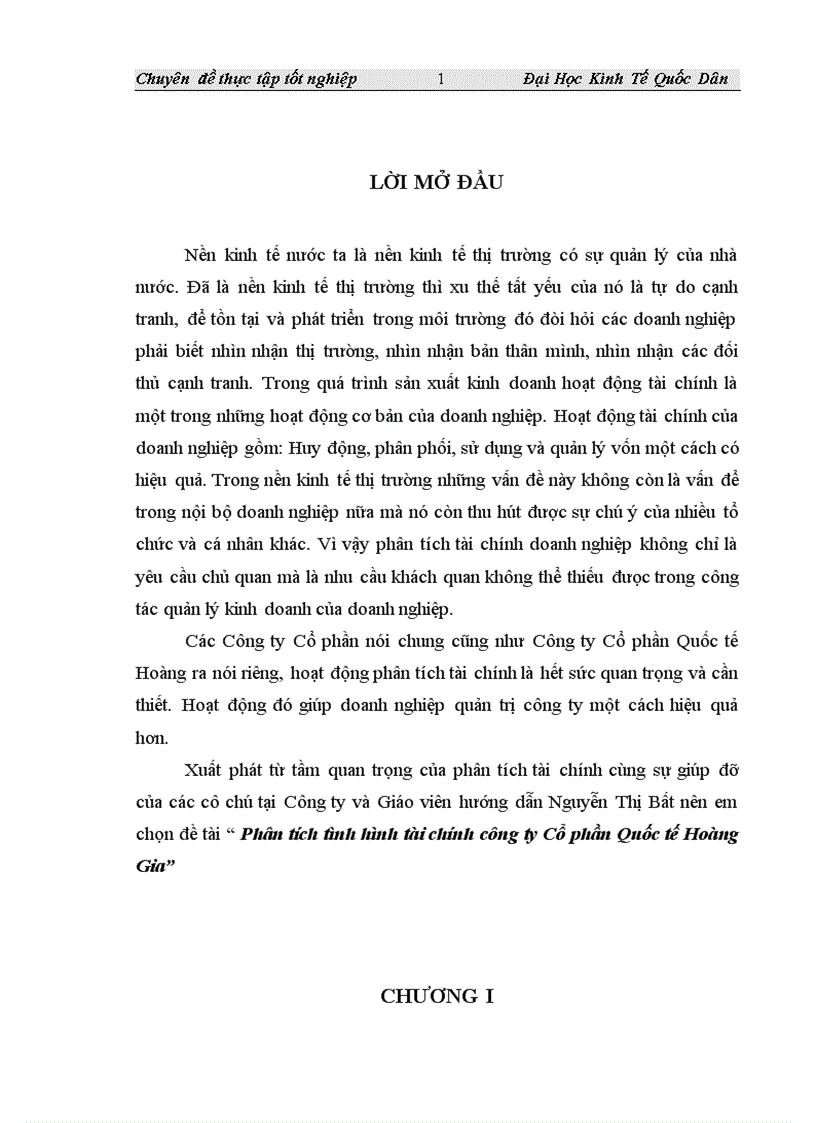 Phân tích tình hình tài chính công ty Cổ phần Quốc tế Hoàng Gia 1