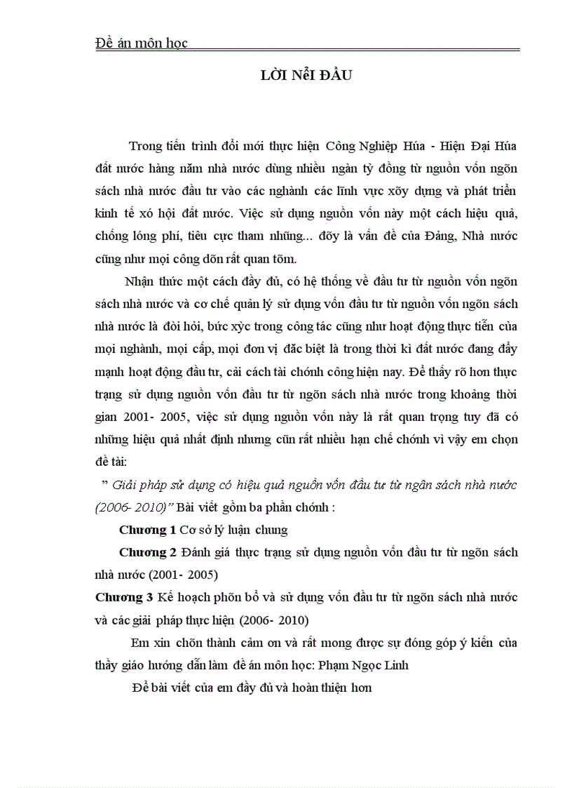 Giải pháp sử dụng có hiệu quả nguồn vốn đầu tư từ ngân sách nhà nước 2006 2010 1