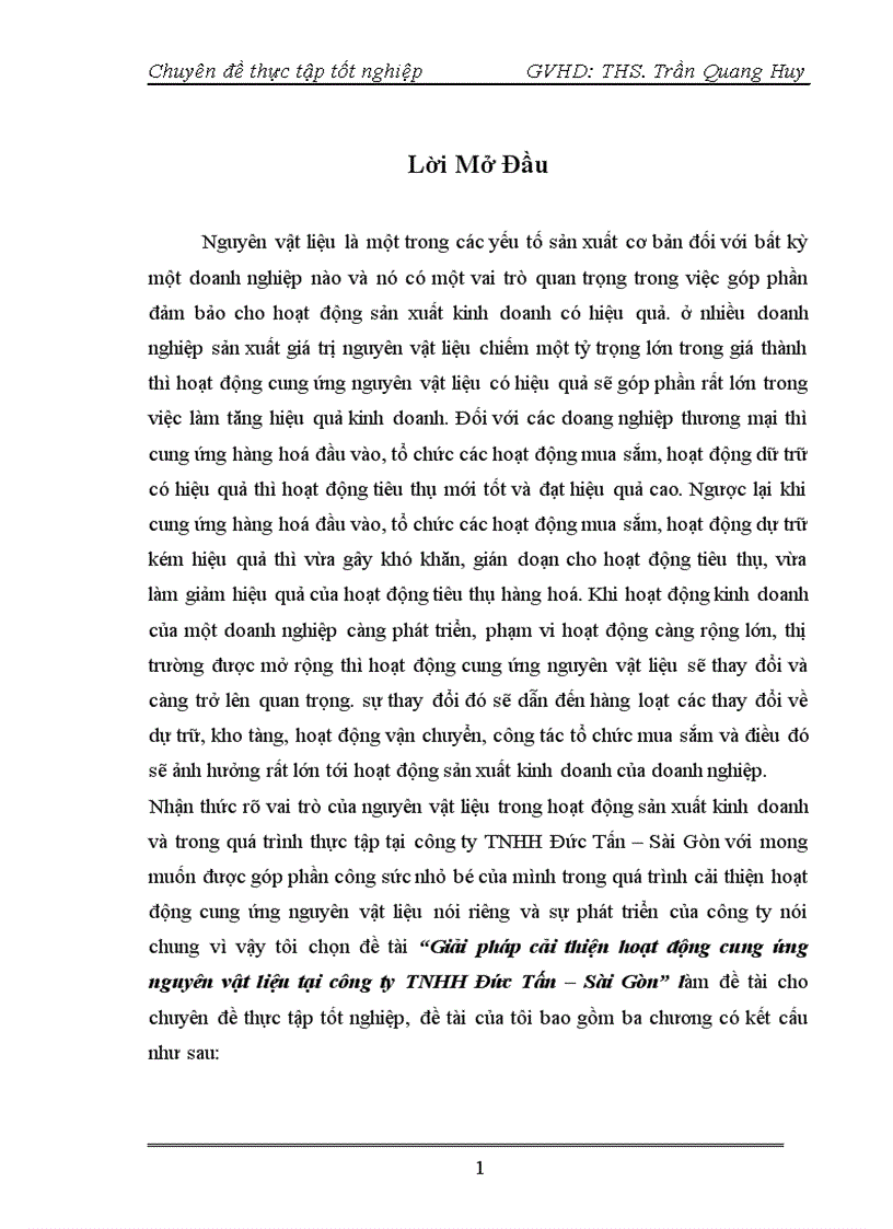 Giải pháp cải thiện hoạt động cung ứng nguyên vật liệu tại công ty TNHH Đức Tấn Sài Gòn