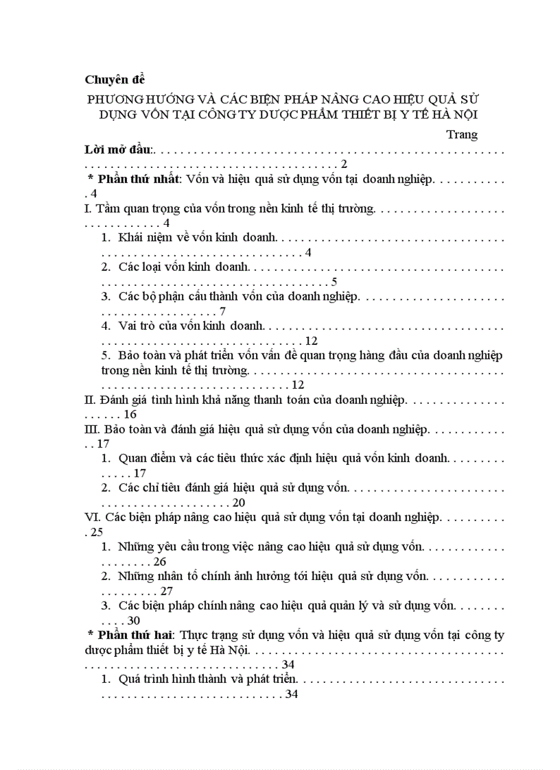 Phương hướng và các biện pháp nâng cao hiệu quả sử dụng vốn tại công ty dược phẩm thiết bị y tế Hà Nội