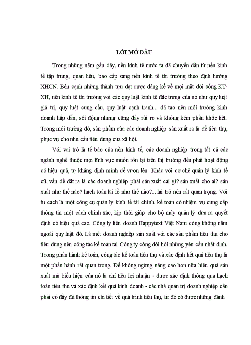 Hoàn thiện công tác kế toán tiêu thụ thành phẩm và xác định kết quả tiêu thụ tại Công ty liên doanh Happytext Việt Nam 1