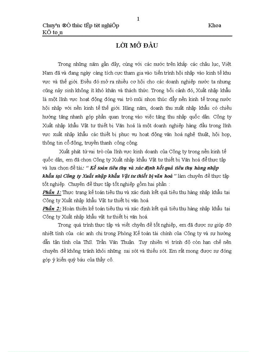Kế toán tiêu thụ và xác định kết quả tiêu thụ hàng nhập khẩu tại Công ty Xuất nhập khẩu Vật tư thiết bị văn hoá 1