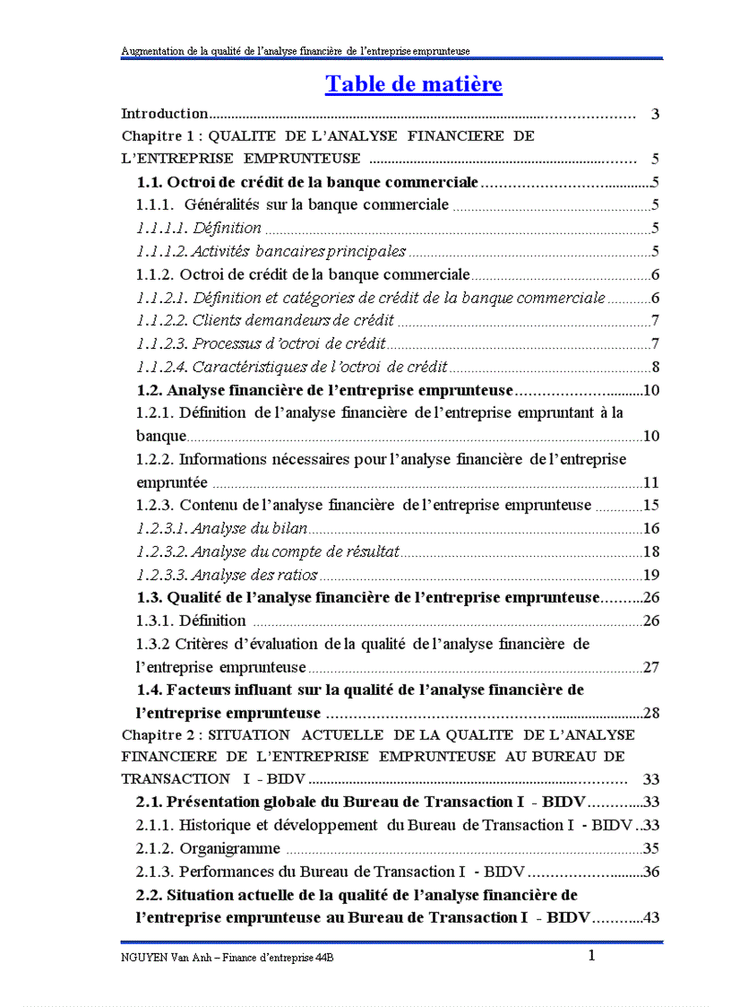 Augmentation de la qualité de l analyse financière de l entreprise emprunteuse