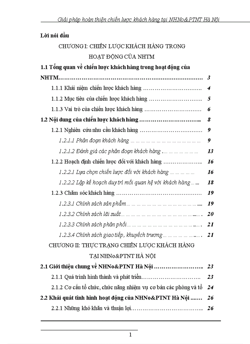 Giải pháp hoàn thiện chiến lược khách hàng tại NHNo PTNT Hà Nội 1