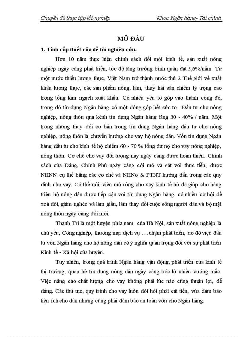 Nâng cao chất lượng cho vay hộ sản xuất ở NHNo PTNT Thanh Trì Hà Nội