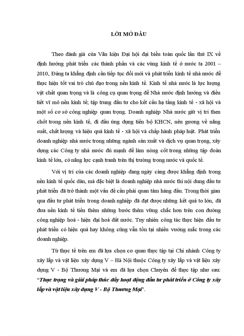 Thực trạng và giải pháp thúc đẩy hoạt động đầu tư phát triển ở Công ty xây lắp và vật liệu xây dựng V Bộ Thương Mại