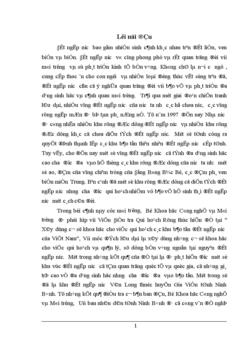 Xây dựng cơ sở khoa học cho việc qui hoạch các khu bảo tồn đất ngập nước của Việt Nam