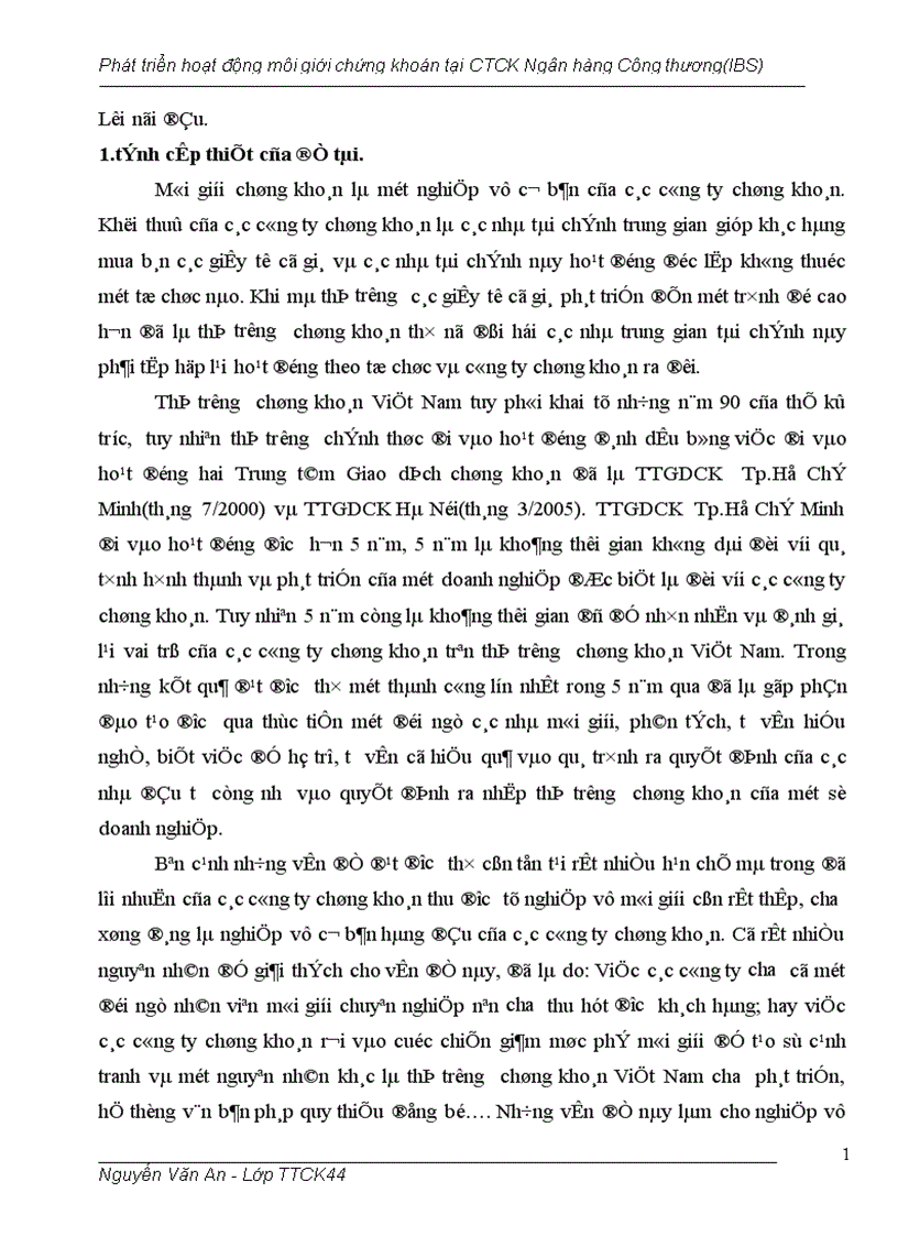 Giải pháp phát triển hoạt động môi giới tại công ty chứng khoán Ngân hàng Công thương Việt Nam 1