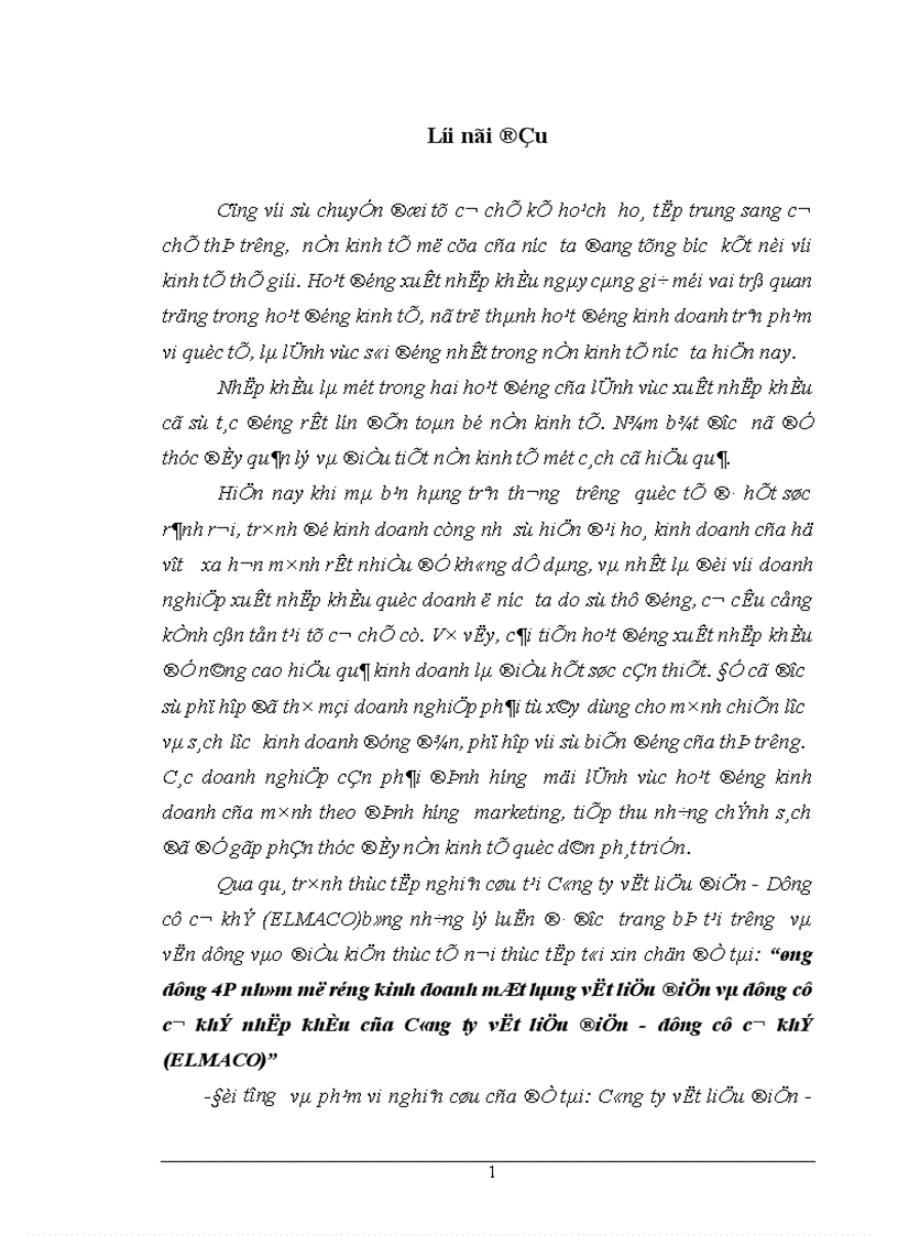 ứng dụng 4P nhằm mở rộng kinh doanh mặt hàng vật liệu điện và dụng cụ cơ khí nhập khẩu của Công ty vật liệu điện dụng cụ cơ khí ELMACO 1