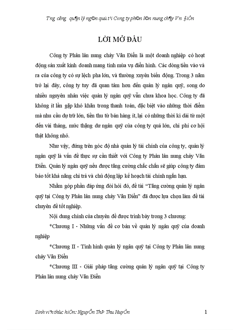 Tăng cường quản lý ngân quỹ tại Công tyPhân lân nung chảy Văn Điển