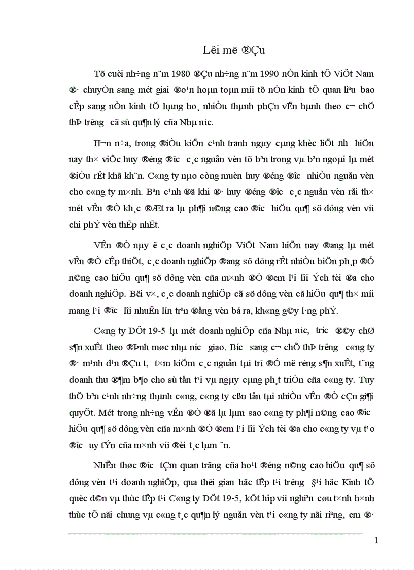 Một số giải pháp nhằm nâng cao hiệu quả sử dụng vốn tại Công ty Dệt 19 5 Hà Nội 1